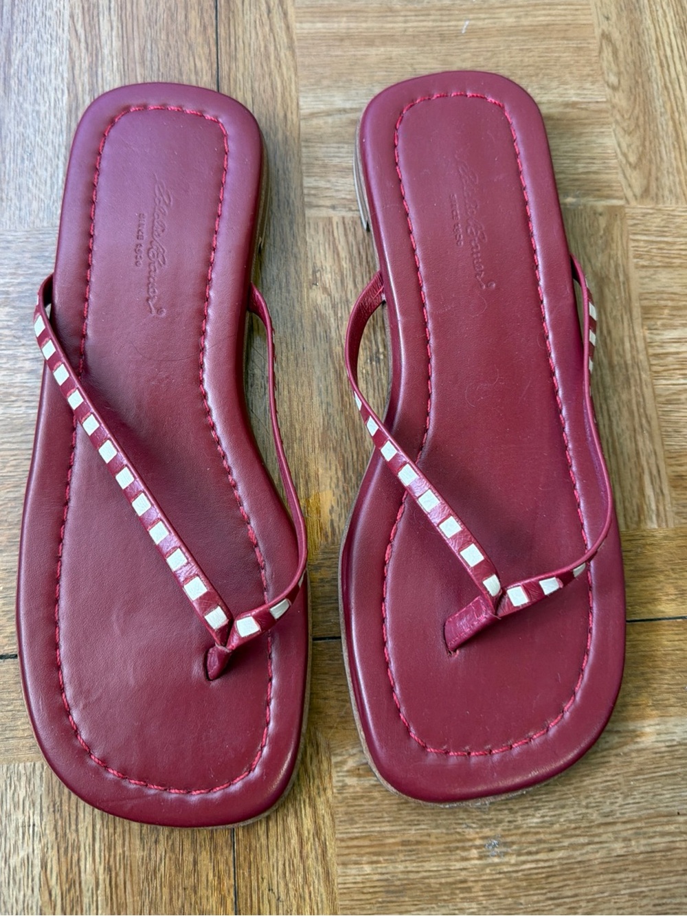 Eddie Bauer Red Leather Studded Flip Flop flat Sandals
